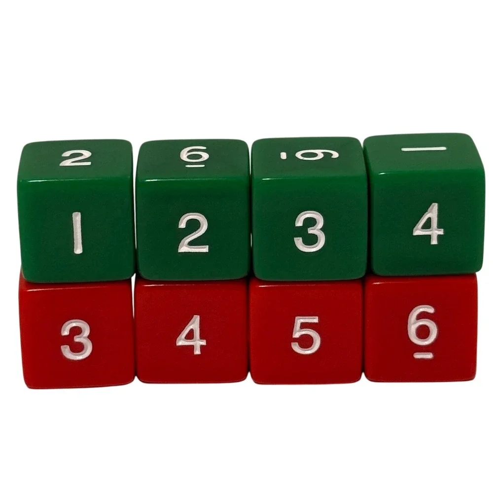 8 Piece Red‎ and Green 6-Sided Dice Set Numeric D6 Holiday Gaming Accessories